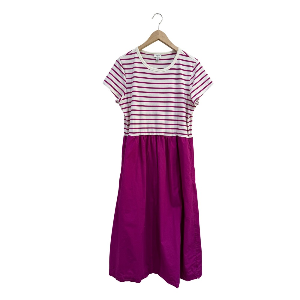 J.Crew Womens Striped Mixed Media Midi Dress Magenta Purple White Pockets L